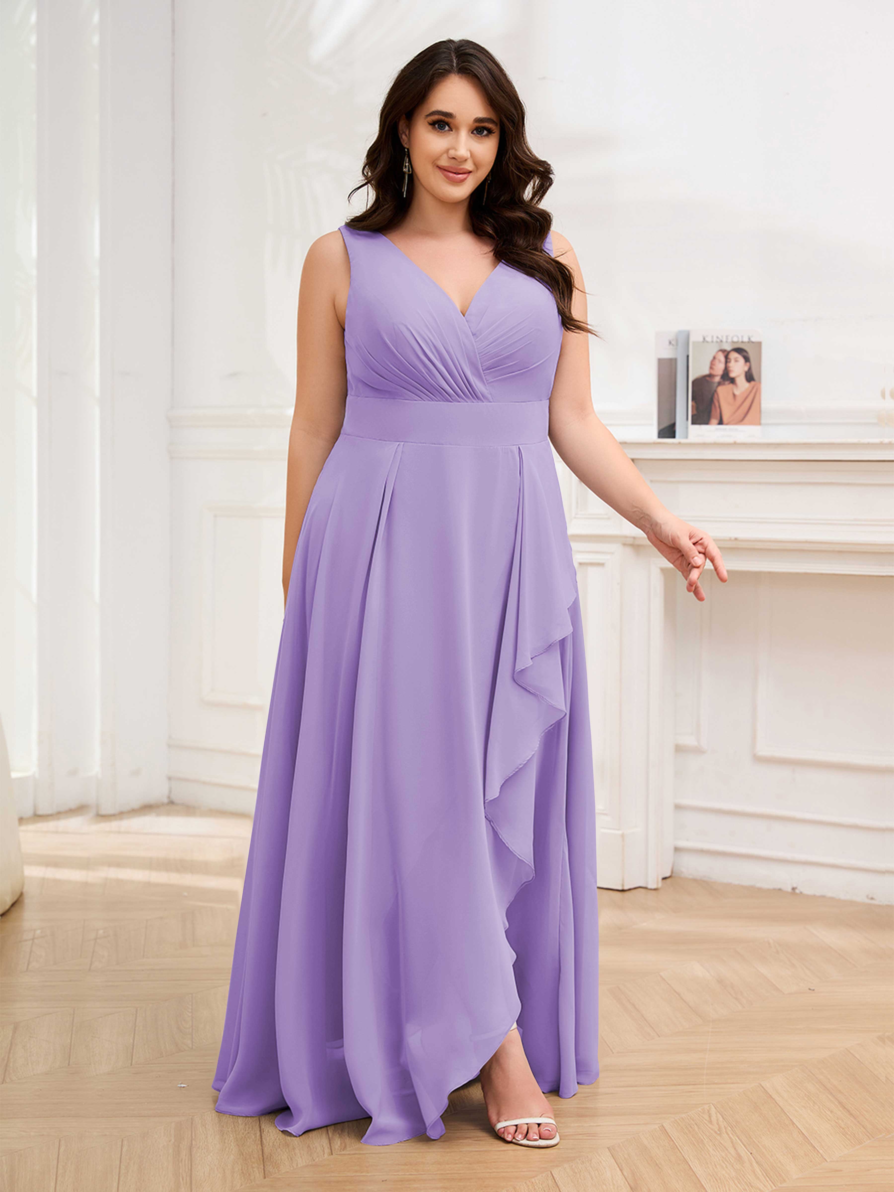 plus size bridesmaid dresses uk BABARONI Chiffon Champagne Bridesmaid Dresses A-line V-neck Cap Sleeve  Floor-length – BABARONI UK main image 0