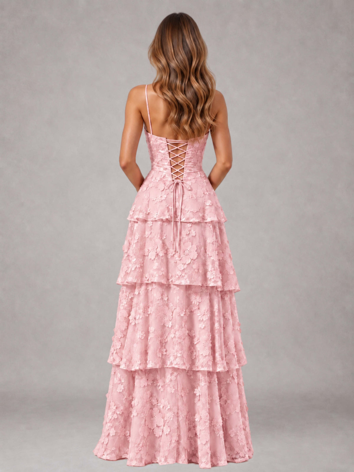 Free Shipping 3D Floral Spaghetti Straps Sweetheart Tiered Long Wedding Guest Dress UK