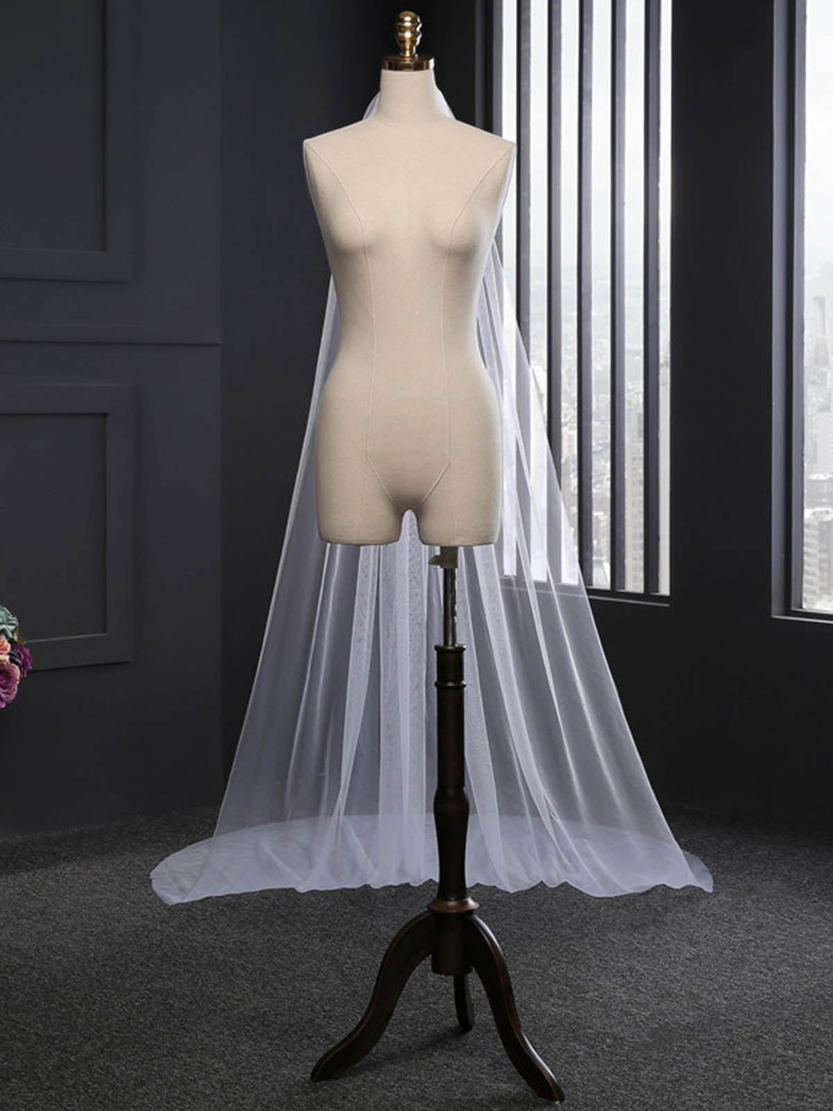 Minimalist Cut Edge Single Tier Tulle Bridal Cathedral Length Wedding Veils UK