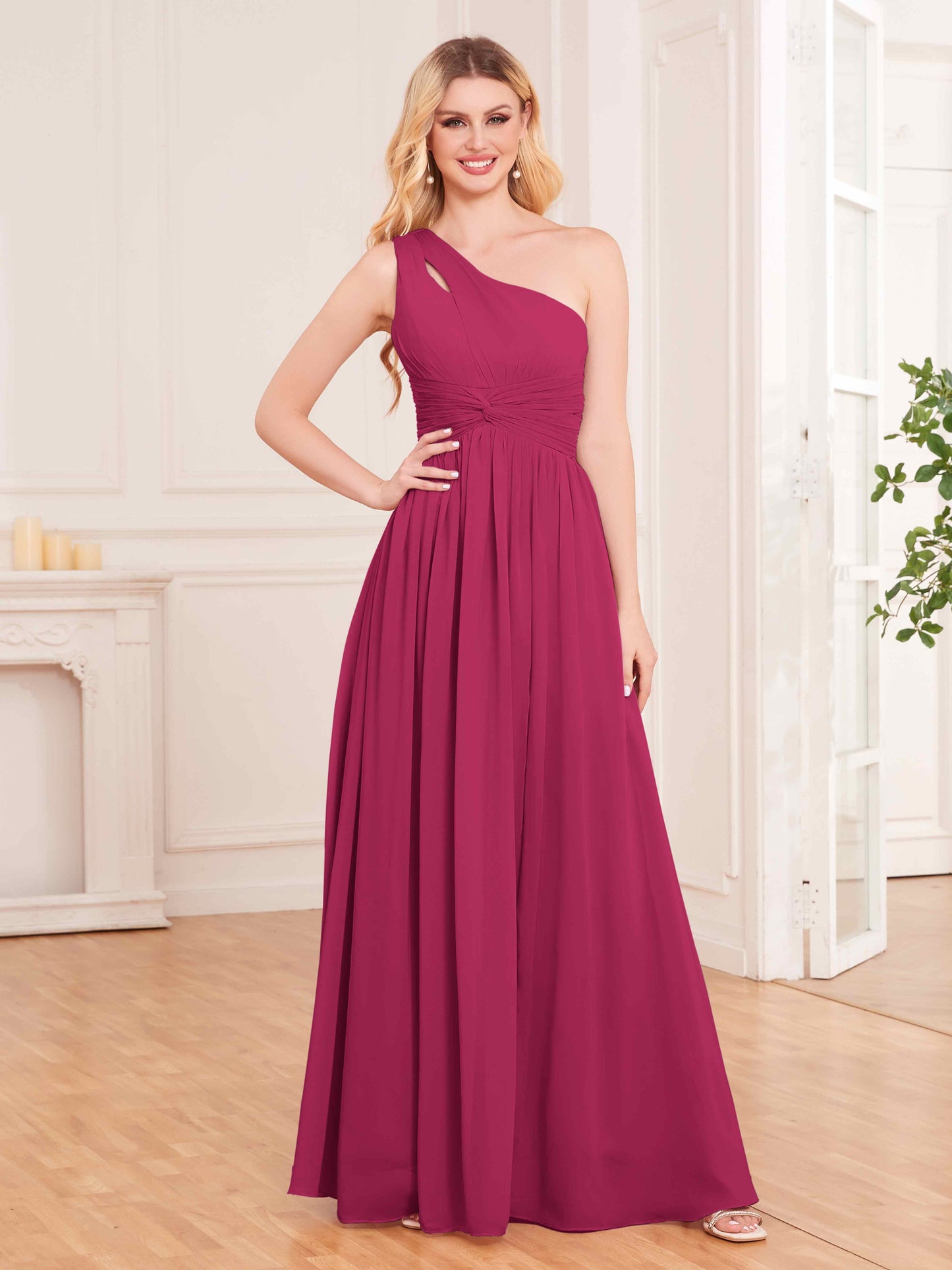 Captivating One Shoulder Pleated Lace Up Chiffon Bridesmaid Dresses UK