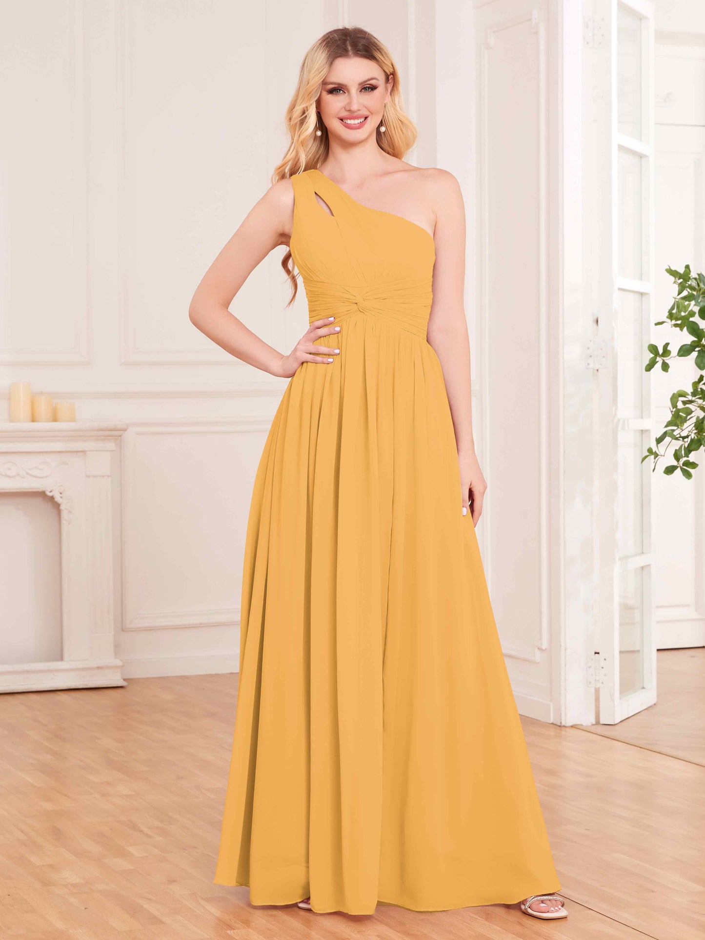 Captivating One Shoulder Pleated Lace Up Chiffon Bridesmaid Dresses UK