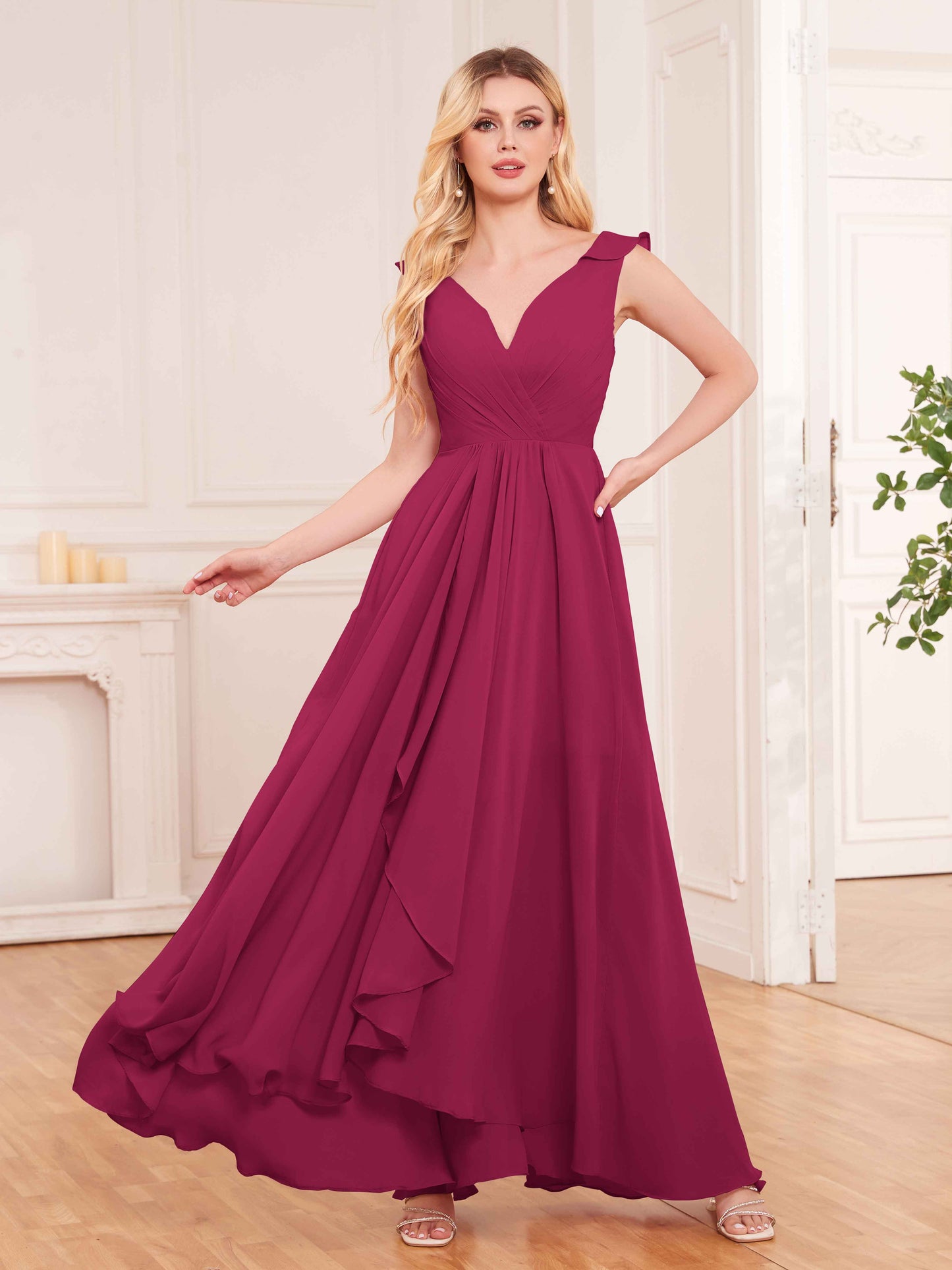 Captivating Sleeveless Ruffles Back Zip Chiffon Bridesmaid Dresses UK