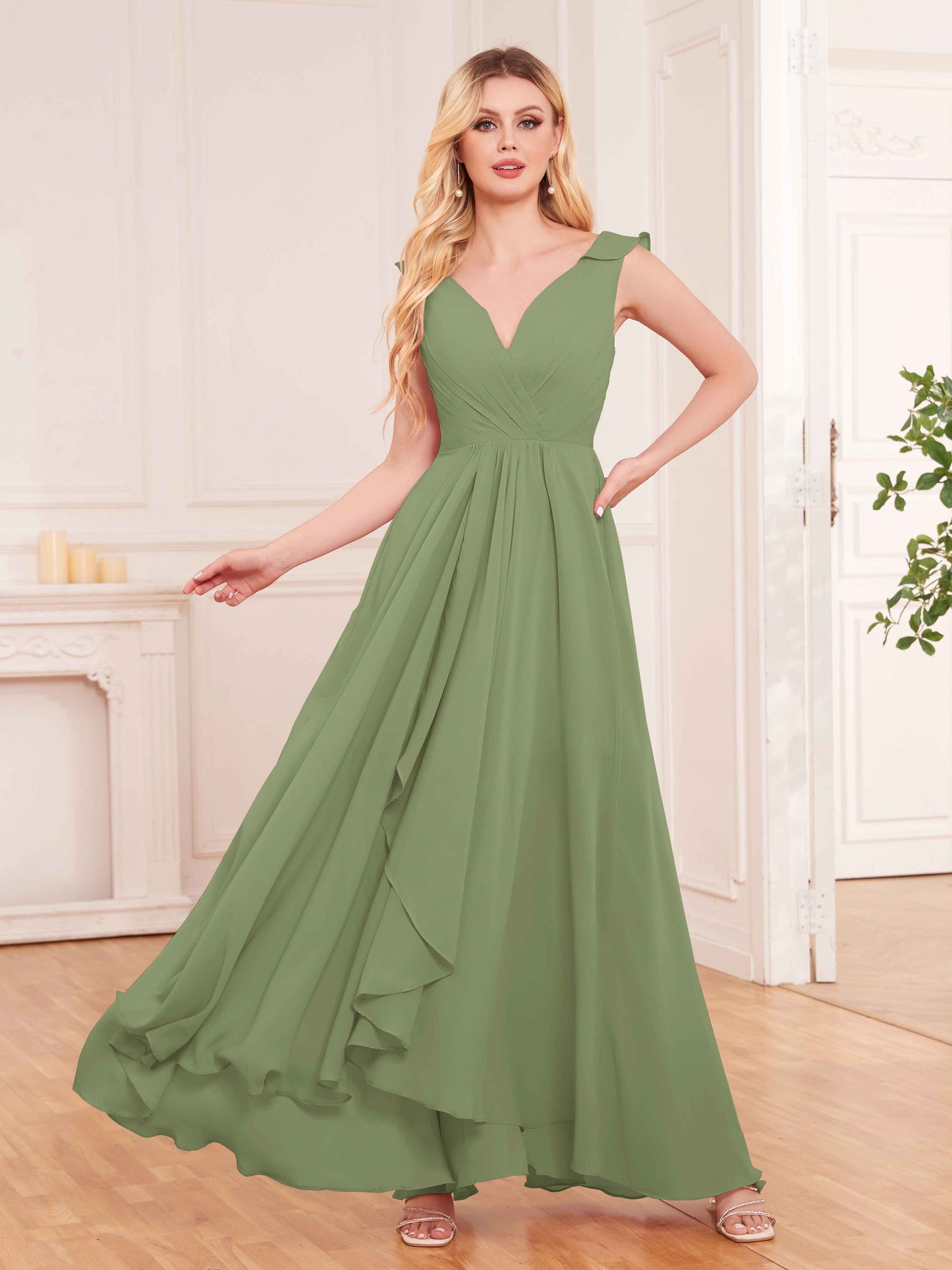 Captivating Sleeveless Ruffles Back Zip Chiffon Bridesmaid Dresses UK