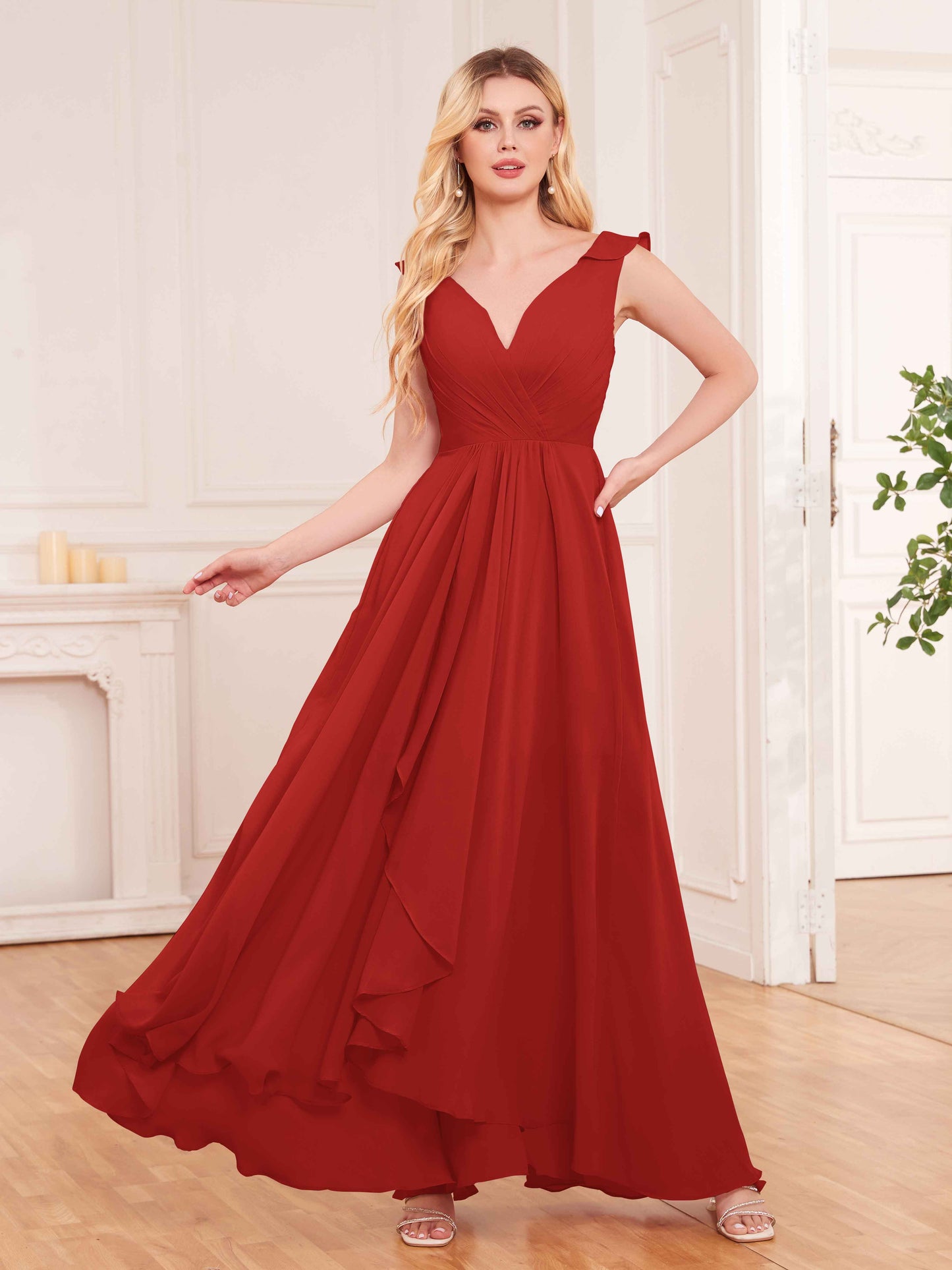Captivating Sleeveless Ruffles Back Zip Chiffon Bridesmaid Dresses UK