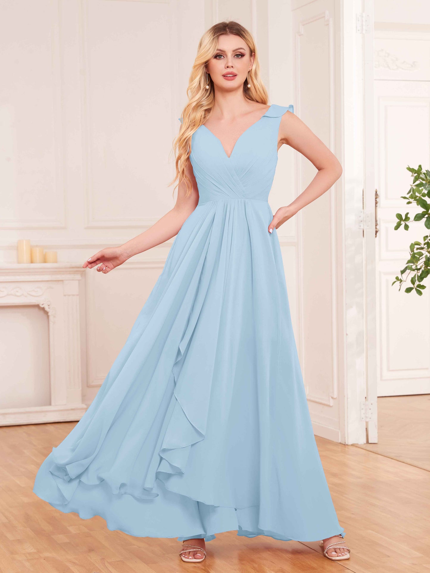 Captivating Sleeveless Ruffles Back Zip Chiffon Bridesmaid Dresses UK