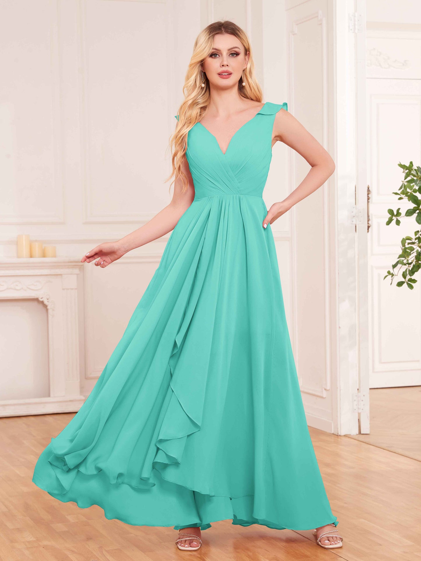Captivating Sleeveless Ruffles Back Zip Chiffon Bridesmaid Dresses UK