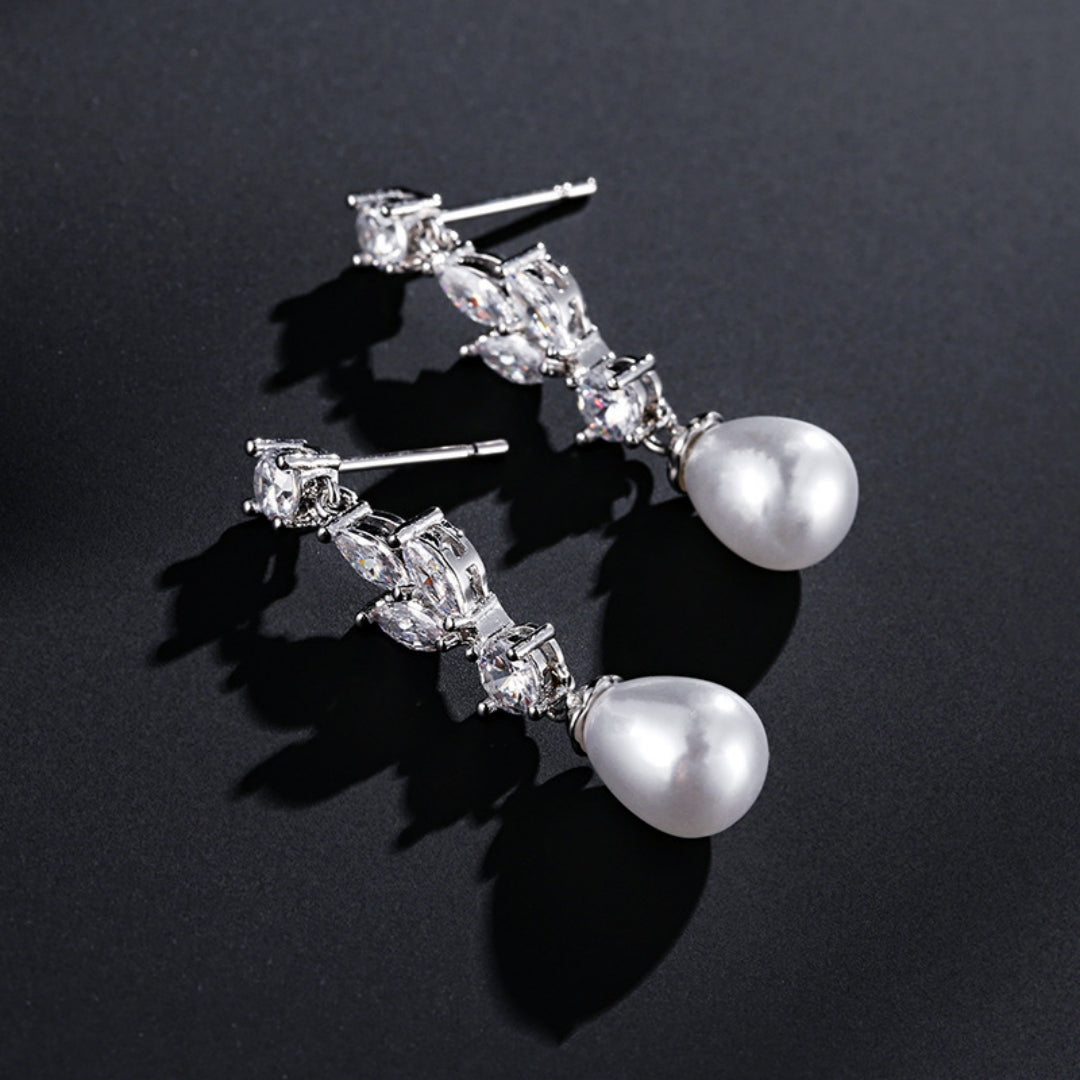 Crystal Pearl Teardrop Dangle Earrings Elegant Drop Earrings UK