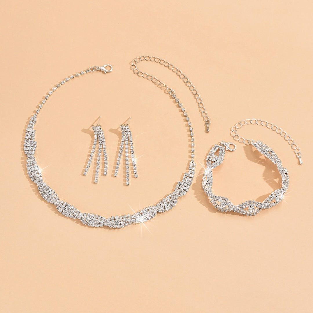 3 Set Silver Crystal Jewelry Set with Necklace, Bracelet & Eearrings Set for Wedding & Evening Wear UK