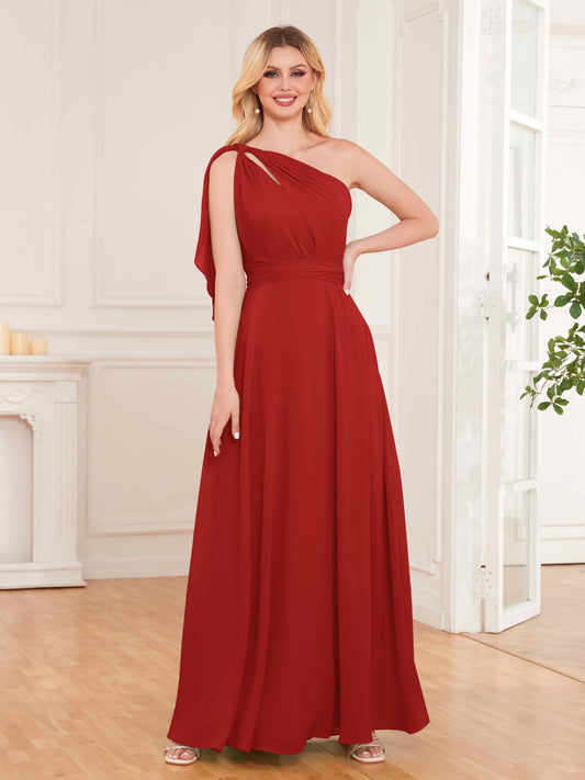 Stylish One Shoulder Bow Back Floor Length Chiffon Bridesmaid Dresses UK
