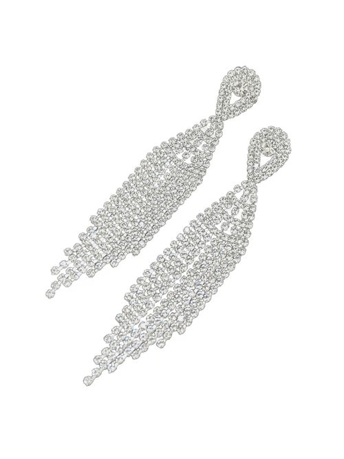 Vintage Rhinestone Long Tassel Earrings Elegant Statement Earrings for Women UK