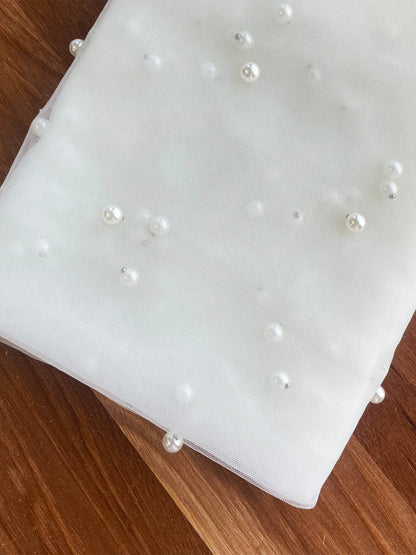 Pearl Cut Edge Single Tier Tulle Bridal Cathedral Length Wedding Veils UK