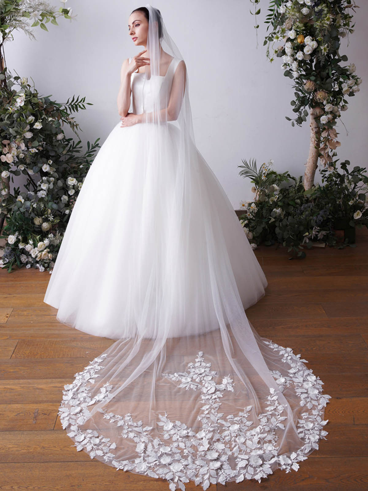 Lace Cut Edge Single Tier Tulle Bridal Cathedral Length Wedding Veils UK