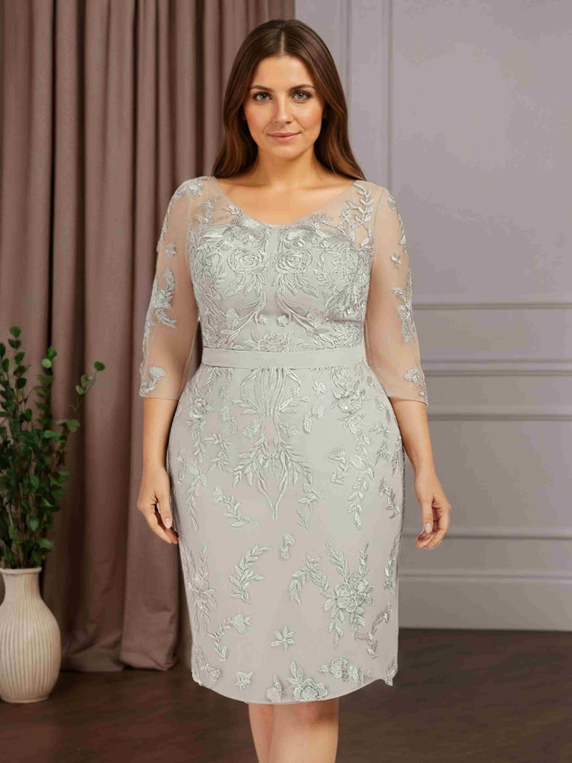 2 Pieces Sheath/Column V-Neck Knee-Length Plus Size Mother of the Brid mollyevers.co.uk 2 Pieces Sheath/Column V-Neck Knee-Length Plus Size Mother of the Brid mollyevers.co.uk