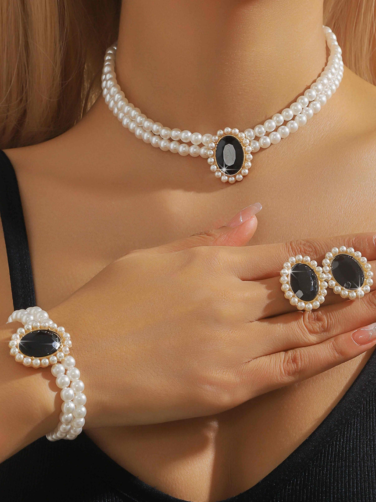3 Set Luxury Pearl Crystal Jewelry Set Necklace Bracelet Jewelry UK