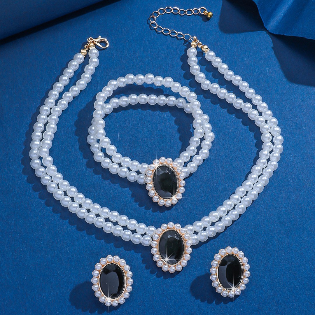 3 Set Luxury Pearl Crystal Jewelry Set Necklace Bracelet Jewelry UK