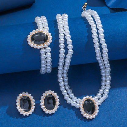 3 Set Luxury Pearl Crystal Jewelry Set Necklace Bracelet Jewelry UK