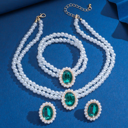 3 Set Luxury Pearl Crystal Jewelry Set Necklace Bracelet Jewelry UK