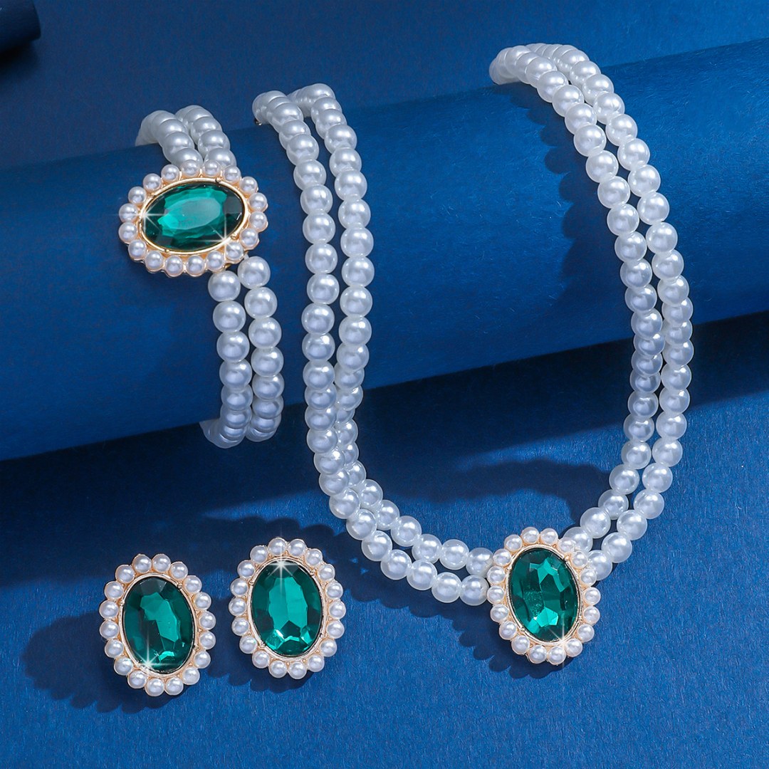 3 Set Luxury Pearl Crystal Jewelry Set Necklace Bracelet Jewelry UK