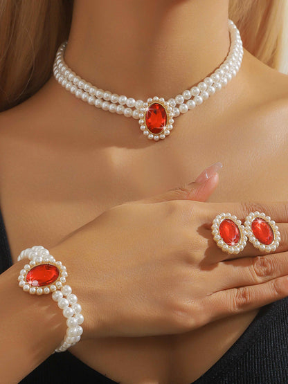 3 Set Luxury Pearl Crystal Jewelry Set Necklace Bracelet Jewelry UK