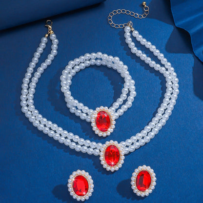 3 Set Luxury Pearl Crystal Jewelry Set Necklace Bracelet Jewelry UK