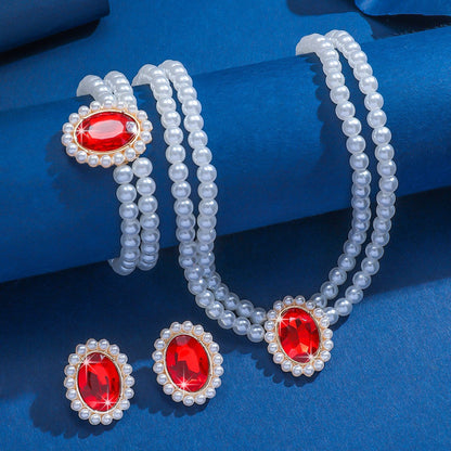 3 Set Luxury Pearl Crystal Jewelry Set Necklace Bracelet Jewelry UK