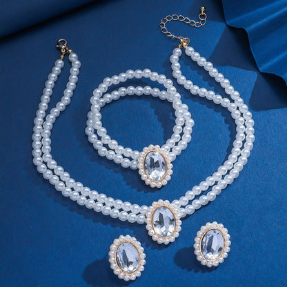 3 Set Luxury Pearl Crystal Jewelry Set Necklace Bracelet Jewelry UK