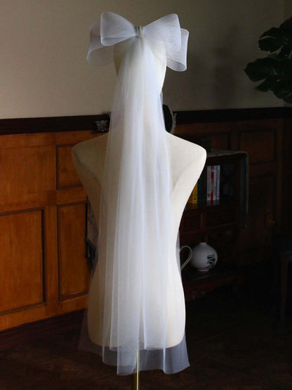 Bow Cut Edge Two Tier Tulle Bridal Elbow Length Short Wedding Veils UK