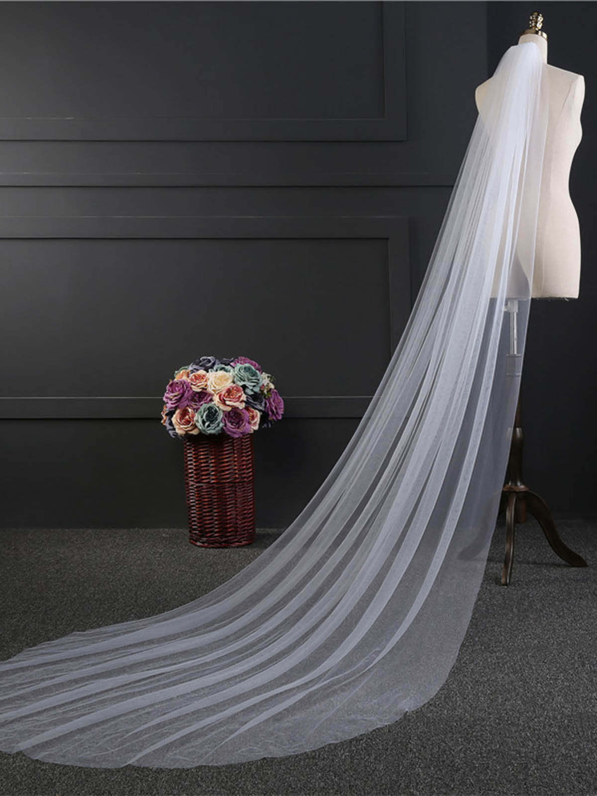 Minimalist Cut Edge Single Tier Tulle Bridal Cathedral Length Wedding Veils UK