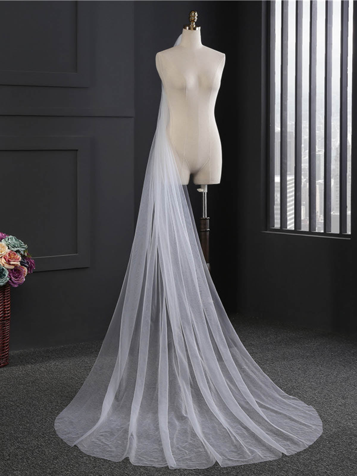 Minimalist Cut Edge Single Tier Tulle Bridal Cathedral Length Wedding Veils UK