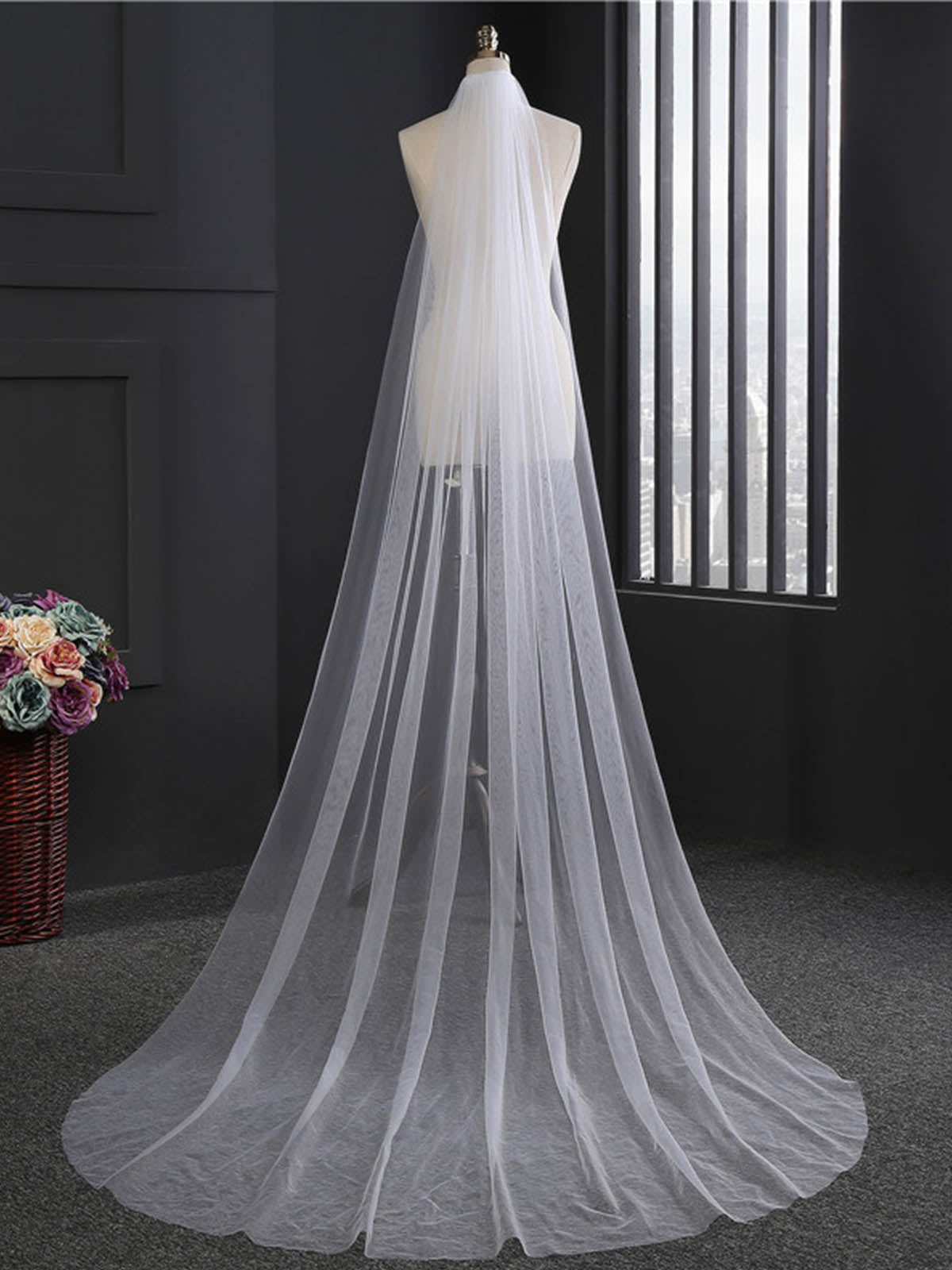 Minimalist Cut Edge Single Tier Tulle Bridal Cathedral Length Wedding Veils UK