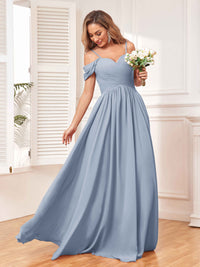 A Line Draped Sleeves Chiffon Bridesmaid Dresses UK With Pockets