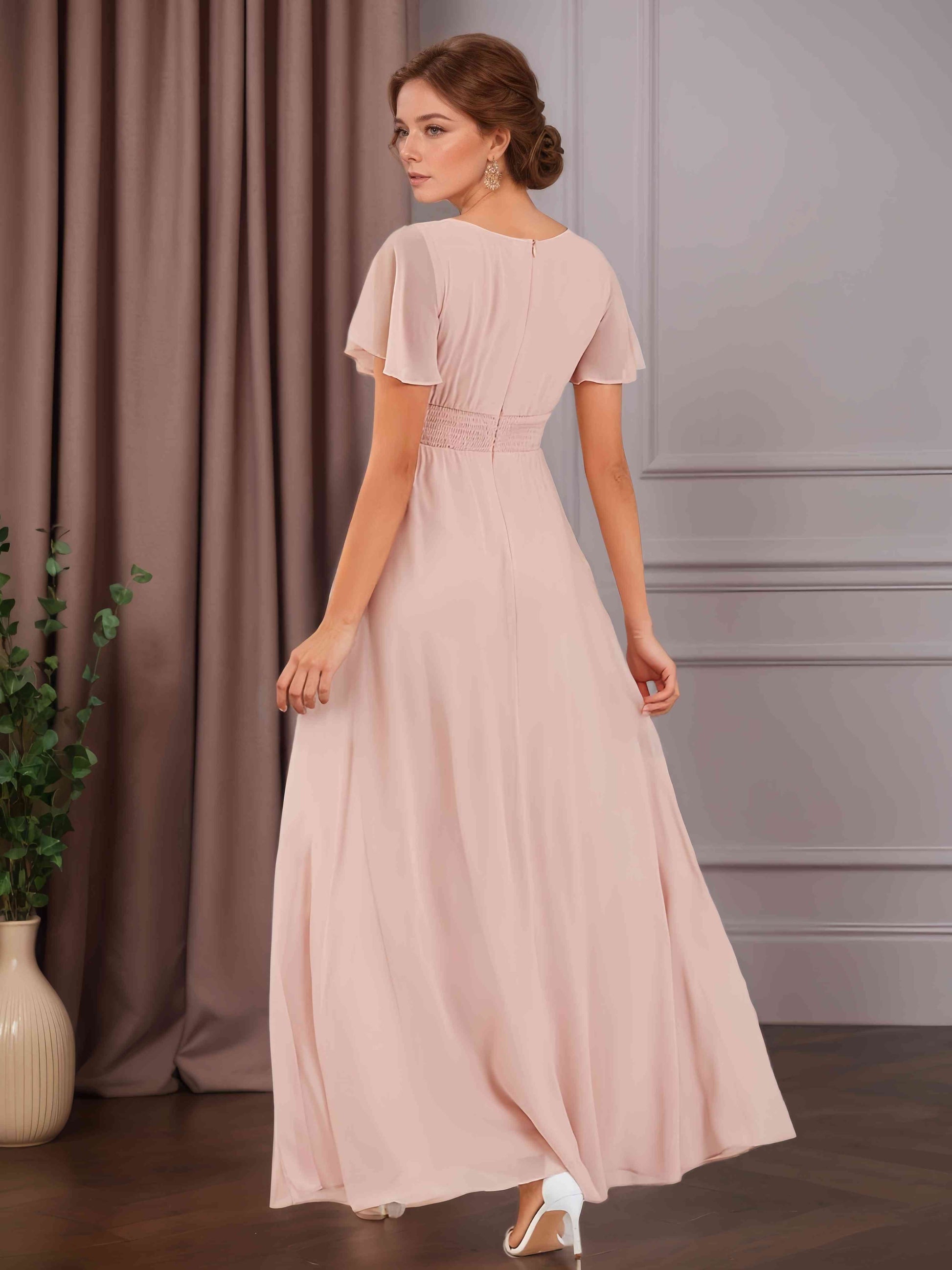 A-Line/Princess Round Neck Short Sleeves Ankle-Length Mother of the Br –