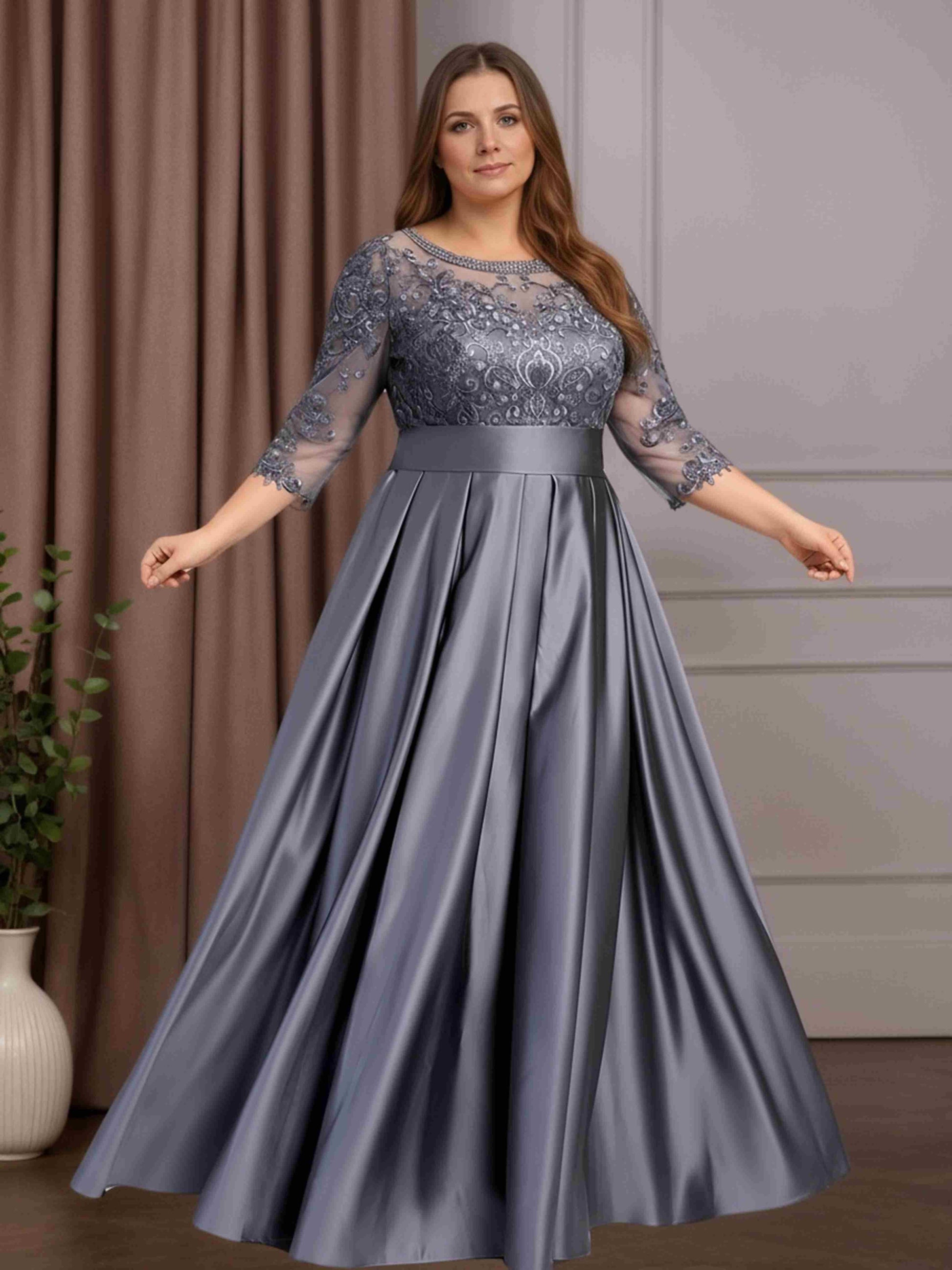 A-Line/Princess Scoop Neck 3/4 Length Sleeves Plus Size Floor-Length M mollyevers.co.uk A-Line/Princess Scoop Neck 3/4 Length Sleeves Plus Size Floor-Length M mollyevers.co.uk