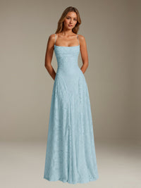 Free Shipping A-Line/Princess Spaghetti Strap Sleeveless Floor-Length Floral Lace Long Bridesmaid Dresses UK