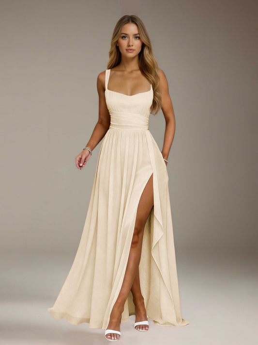 joseph ribkoff evening dress One Shoulder Satin Ruched Bridesmaid Dress - Champagne main image 0