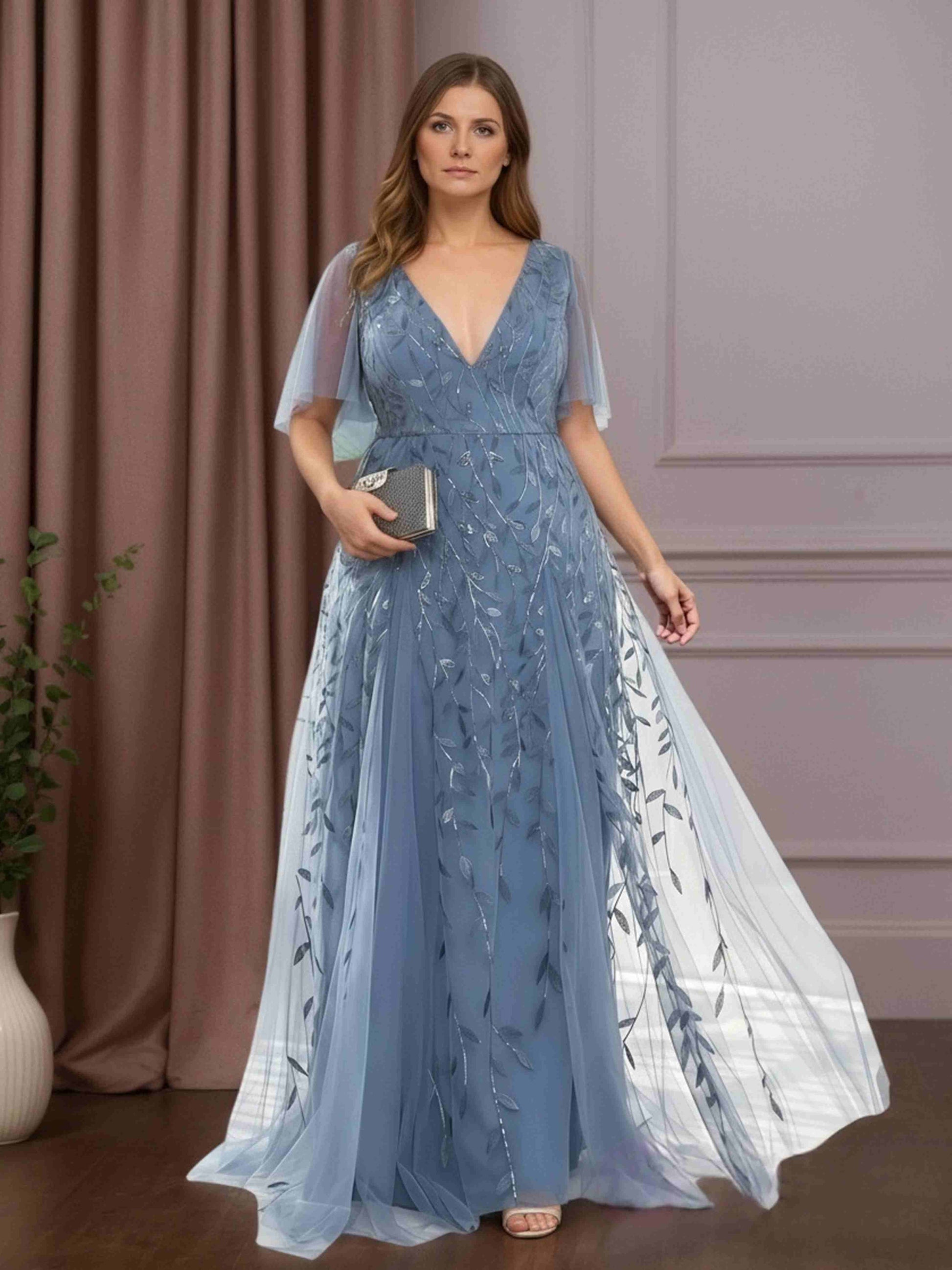 A-Line/Princess V-Neck Short Sleeves Floor-Length Plus Size Mother of mollyevers.co.uk A-Line/Princess V-Neck Short Sleeves Floor-Length Plus Size Mother of mollyevers.co.uk