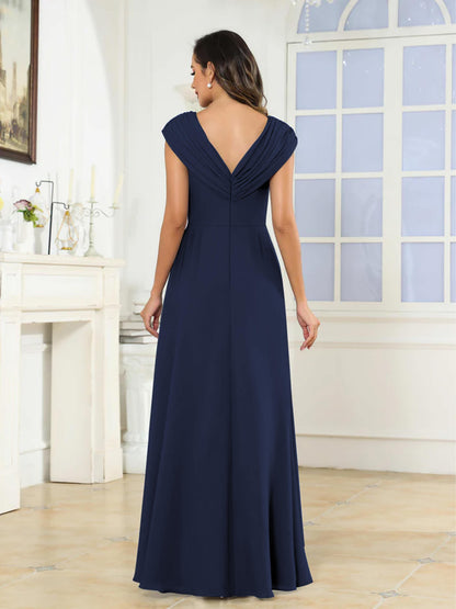 A-Line/Princess V-Neck Sleeveless Floor-Length Mother of the Bride Dresses with Ruffles & Split Side UK