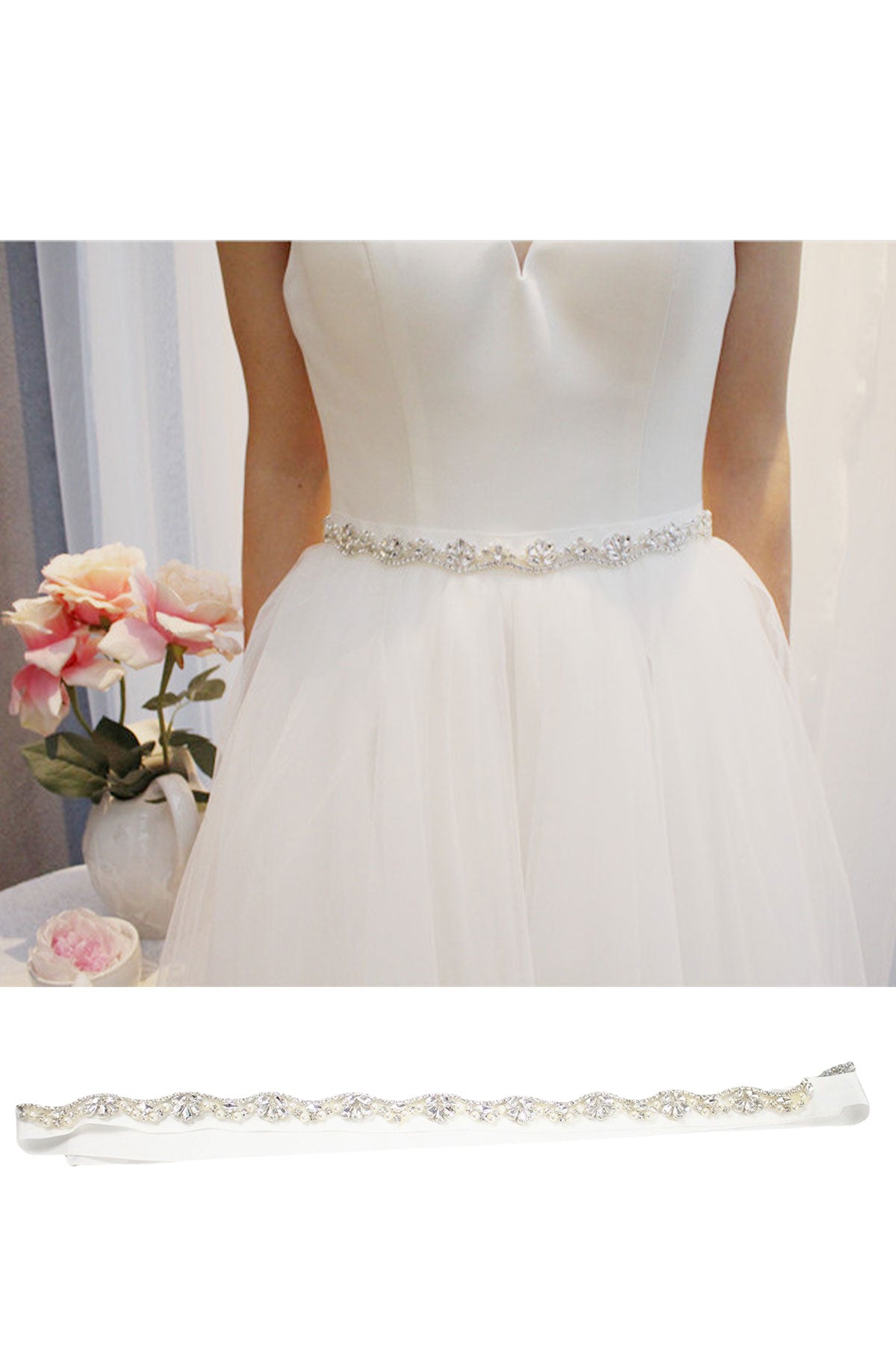 Elegant Bridal Imitation Pearl Rhinestone Wavy Belt UK