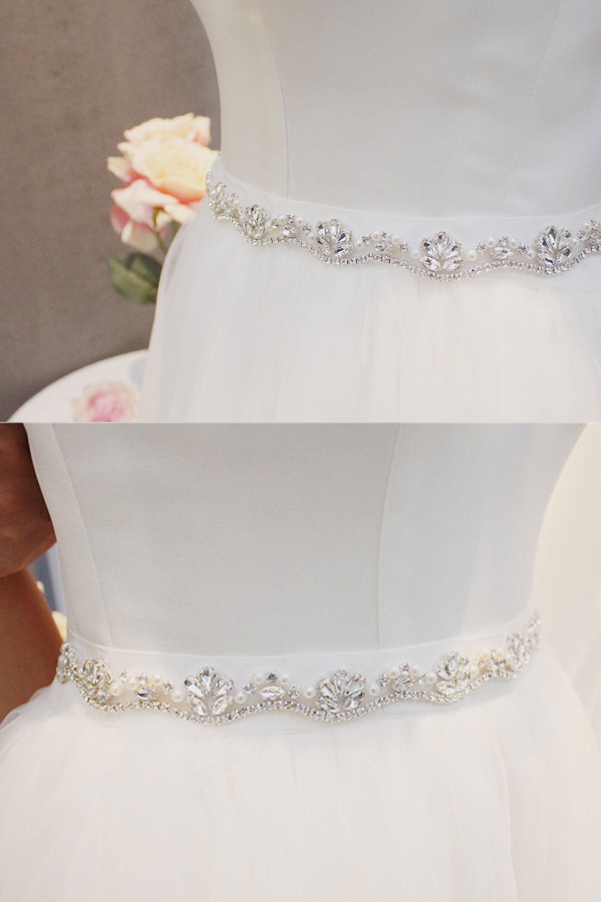 Elegant Bridal Imitation Pearl Rhinestone Wavy Belt UK