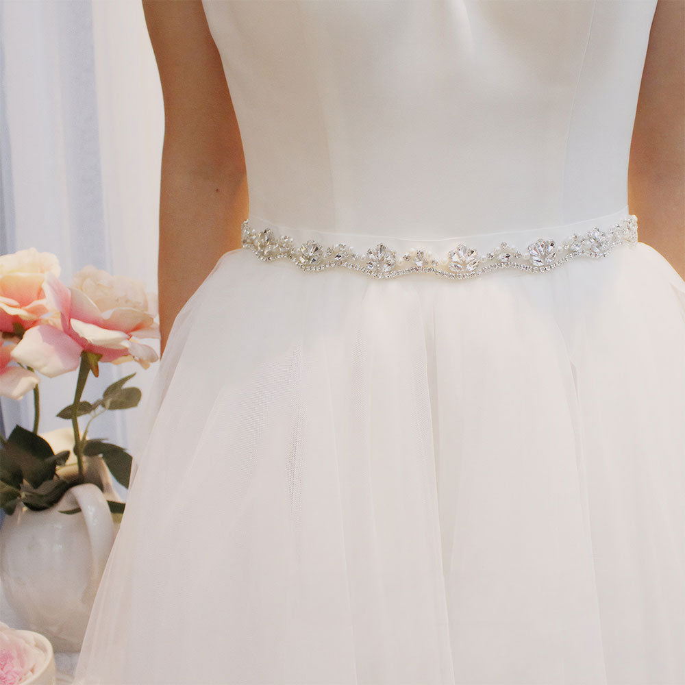 Elegant Bridal Imitation Pearl Rhinestone Wavy Belt UK
