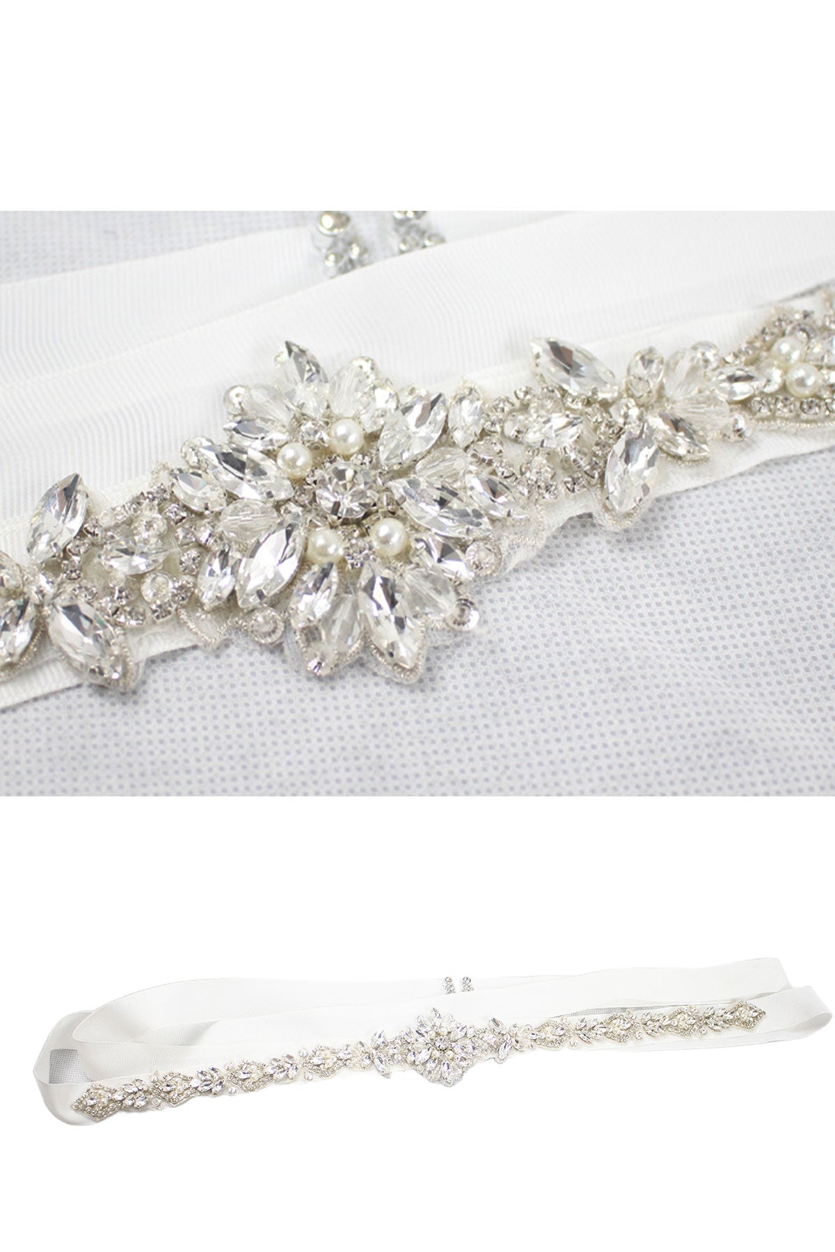 Delicate flower shape imitation pearl rhinestone bridal waist ribbon UK