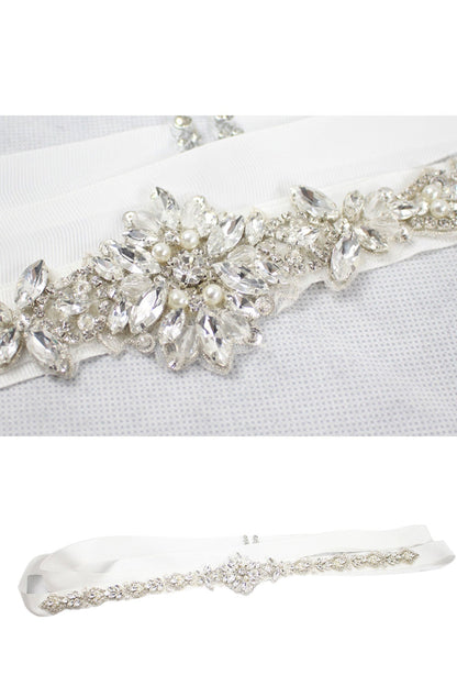 Delicate flower shape imitation pearl rhinestone bridal waist ribbon UK