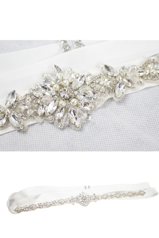 Delicate flower shape imitation pearl rhinestone bridal waist ribbon UK