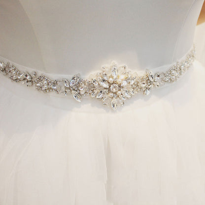 Delicate flower shape imitation pearl rhinestone bridal waist ribbon UK