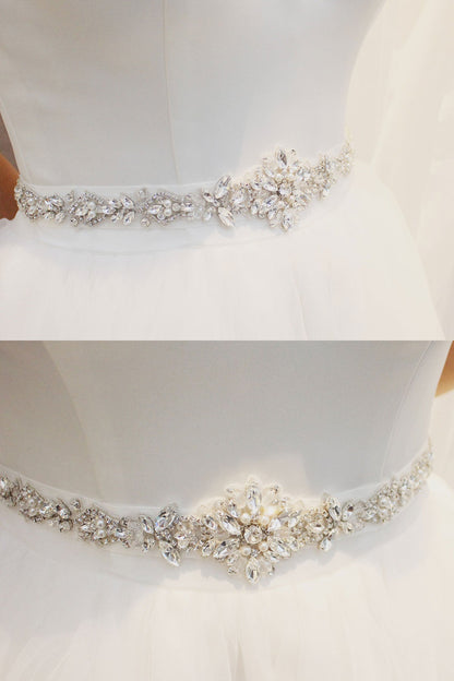 Delicate flower shape imitation pearl rhinestone bridal waist ribbon UK