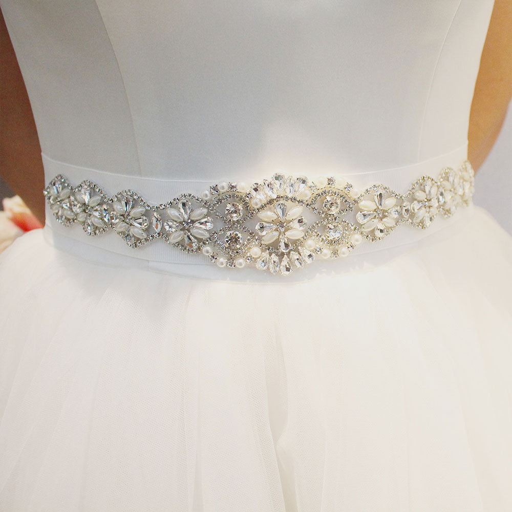 Unique Imitation Pearl Rhinestone Bridal Waist Ribbon UK