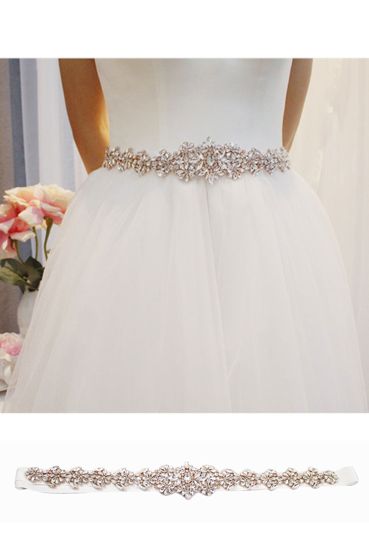 Gorgeous Bridal Imitation Rhinestone Ribbon Waist Belt UK