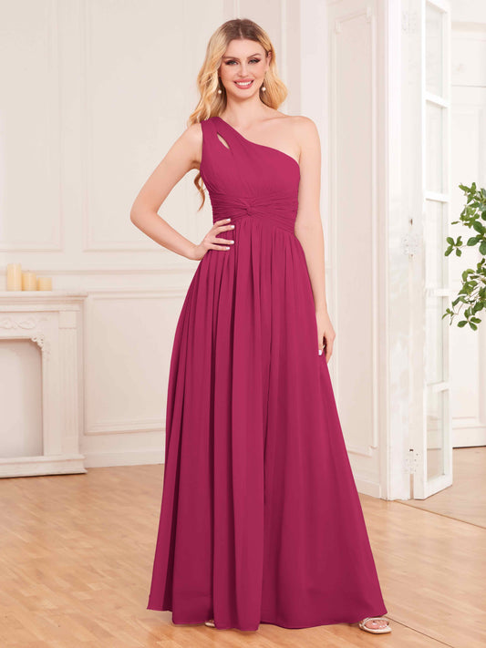 Captivating One Shoulder Pleated Lace Up Chiffon Bridesmaid Dresses UK