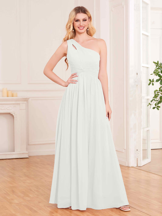 Captivating One Shoulder Pleated Lace Up Chiffon Bridesmaid Dresses UK