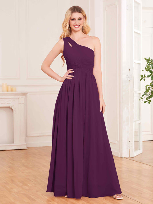 Captivating One Shoulder Pleated Lace Up Chiffon Bridesmaid Dresses UK